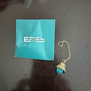 EFFY Bell Handbag Charm Collection Gold Tone Bell on Chain with Teal Crystal